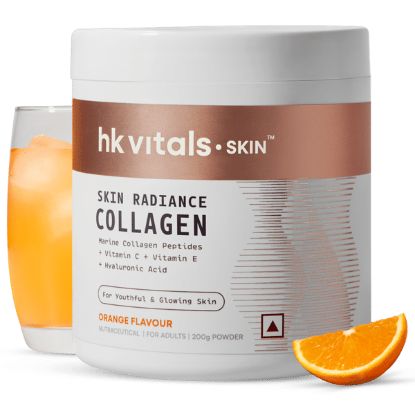 Buy hk vitals Marine Collagen Supplement (Orange, 200g) | Vitamin C, E, Sodium Hyaluronate | For Healthy Skin, Hair & Nails on EMI
