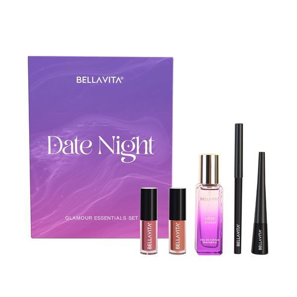 Buy BellaVita Date Night Gift Set | Date Perfume + 2 x Kiss Proof Liquid Lipsticks + Kajal + Eyeliner | Combo | Smudge-Proof | Fragrance For Women | Matte Finish on EMI