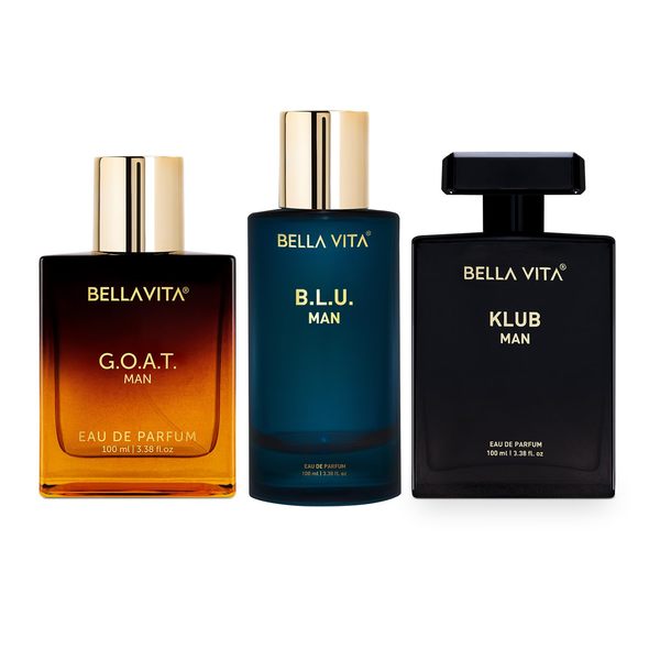 Buy Bella Vita Luxury Best Of Men Perfumes Combo, Pack Of 3 Premium Long Lasting EDP Fragrance Scents - G.O.A.T, B.L.U, Klub, 100 Ml Each, Wood, Liquid on EMI