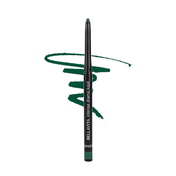 Buy BELLAVITAIntense Drama Kajal, Green, Intense Pigment, Smudge-Proof, Long Lasting, Enriched with Vitamin E & Almond Oil, Glossy, 0.3 g on EMI