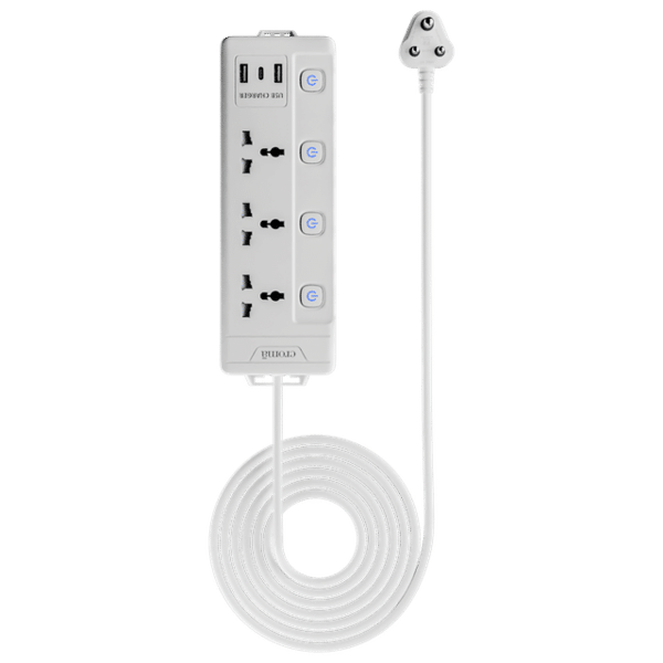 Buy Croma 6 Amps 3 Sockets Surge Protector (2 Meters, Child Safety Shutters, White) on EMI