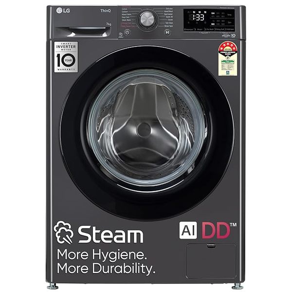 Buy LG 7 Kg 5 Star AI Direct Drive Fully-Automatic Front Loading Washing Machine (Middle Black, Steam for Hygiene Wash) on EMI