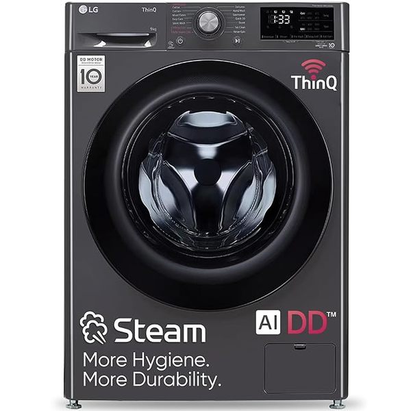 Buy LG 9 Kg, 5 Star, AI Direct Drive Technology, Steam, 6 Motion DD & Wi-Fi Fully-Automatic Front Load Washing Machine (Intelligent & Convenient Fabric Care, Allergy Care, Middle Black) on EMI
