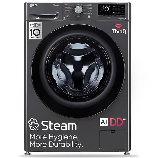 Buy LG 9 Kg 5 Star Wi-Fi Inverter AI Direct-Drive Touch Panel Fully Automatic Front Load Washing Machine (Steam for Hygiene, In-Built Heater, 6 Motion DD, Middle Black) on EMI