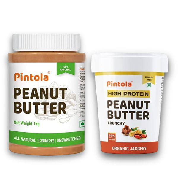 Buy Pintola All Natural Peanut Butter (Crunchy) | Unsweetened | 30g Protein | Non GMO | Gluten Free | Vegan | Cholesterol Free (1kg) & Pintola HIGH Protein Peanut Butter (ORGANIC JAGGERY) (Crunchy, 510g) on EMI
