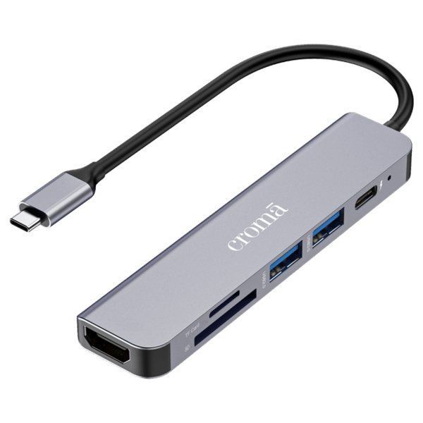 Buy Croma 6-in-1 USB 3.0 Type C to HDMI, USB Type A 3.0, USB Type C, TF Card & SD Card Slot Multi Utility Hub (Supports Fast Charging, Grey) on EMI