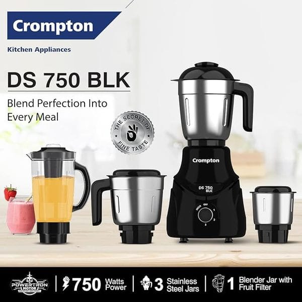 Buy CROMPTON DS 750W Mixer Grinder- 750W Powertron Motor for faster grinding results | Motor Vent-X for durability | 4 Jars (1.5L with FF, 1.5, 1L, 0.4L) 2 Years Warranty on Product & Motor. on EMI