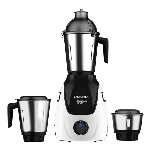 CROMPTON DUROELITE 1000Watts 3 Jar Mixer Grinder- 1000W Copper motor, Metal Ball Bearing, Metal jar base, LED speed indicator, Lid lock design, Black and White