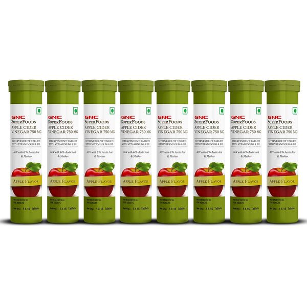 Buy GNC Apple Cider Vinegar Effervescent Tablets | Apple Flavor - 15 Tablets (Pack of 8) on EMI