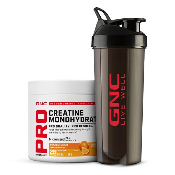 Buy GNC Creatine Monohydrate With Black Shaker (750ml)| 100gm | Orange | Boosts Athletic Performance | Fuels Skeletal Muscles | Supports Intense Workout | Promotes Cellular Hydration |Formulated In USA on EMI