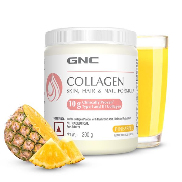 Buy GNC Marine Collagen with Hyaluronic Acid, Biotin & Antioxidants for Women & Men | Reduces Fine Lines & Wrinkles | Highest Dosage of 10g Per Serving For Radiant & Youthful Skin | Pineapple | 200 gm on EMI