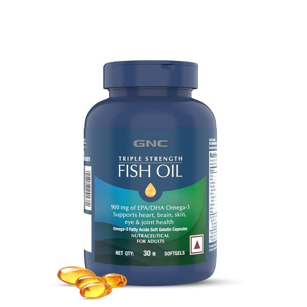 Buy GNC Triple Strength Fish Oil Omega 3 Capsules for Men & Women | 900mg EPA & DHA | Improves Memory | Protects Vision | No Fishy Aftertaste | Supports Family Health | USA Formulated | 30 Softgels on EMI