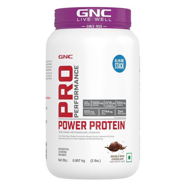 Buy GNC Pro Performance Power Protein | Boosts Athletic Performance & Testosterone | High-Speed Recovery | USA Formulated | 30g Protein | 2.2g L-Glutamine | 1.5g Creatine | Double Rich Chocolate | 2 lbs on EMI