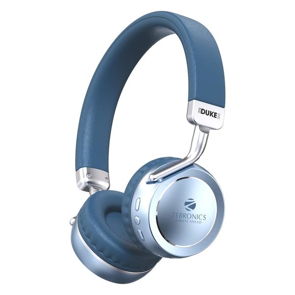 Buy ZEBRONICS DUKE 2 Wireless Headphone, Supports Bluetooth, Dual Pairing, Deep Bass, up to 60h Battery Backup, AUX, Environmental Noise Cancellation, Gaming Mode, Now with Type C Charging (Blue) on EMI