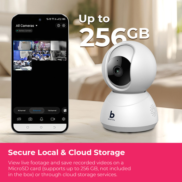 Buy Beetel Airtel 4MP 3X Zoom QHD Dual Wi-Fi Band(2.4 & 5GHz) CCTV Home Security Camera|360 Pan Tilt|2-Way Talk|Motion Alert/Tracking|Night Vision|SD Card (Upto 256 GB), Alexa & Google Assnt|Onvif|CC4 on EMI