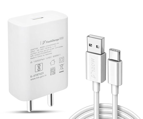 Buy OUD Original 44W Flash Charger Adapter for Vivoo phones, Original Vivoo 44W Flash Charger with USB to Type C Cable, Original Vivo 44W Flash Charge Adapter USB-A (KP1,White) on EMI