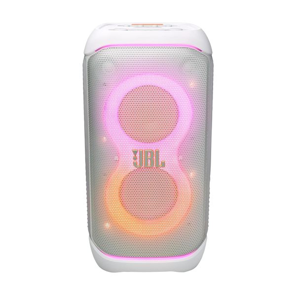 Buy JBL Partybox 320, Portable Bluetooth 240W Party Speaker, AI Sound Boost, Futuristic Light Show, Multispeaker Connection by Auracast, Telescopic Handle & Wheels (White) on EMI