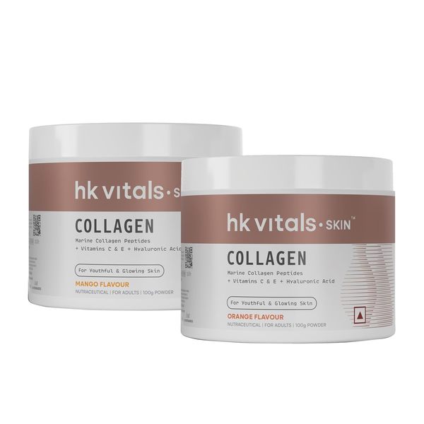Buy HealthKart hk vitals Marine Collagen Supplements (Orange & Mango, 2 x 100g) Combo Pack| Biotin, Vitamin C & E | For Healthy Hair & Skin on EMI