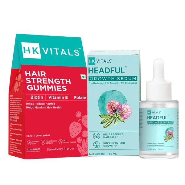 Buy HealtHKart HK Vitals Hair Strength (30 Biotin Gummies) & Headful Growth Serum with 3% Redensyl, 2% AnaGain, & 2% Cressatine, 30ml, Combo Pack | For Healthier Skin, Hair, and Nails on EMI