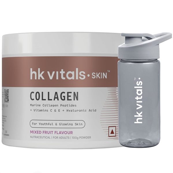 Buy Healthkart hk vitals Marine Collagen Supplements (Mixed Fruit, 100g) & Sipper Bottle (Grey, 300ml) Combo Pack | With Vitamin C & E | For Healthy Skin, Hair & Nails on EMI