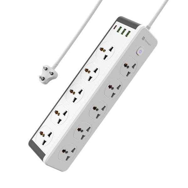 Buy Portronics Power Plate 14 Extension Board with 10 Universal Sockets, 25W Type-C PD, 3 USB Charging Ports, 3 Meter Long Cord, 2500 Watts, 2.1 Amp USB Output on EMI