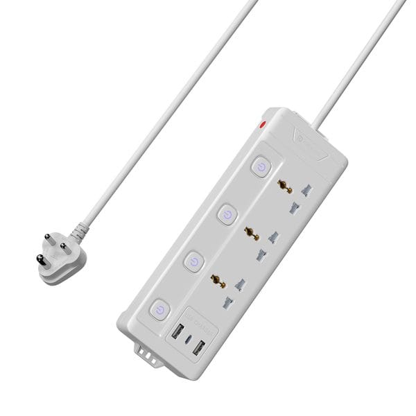 Buy Portronics Power Plate 18 Extension Board with 3 Universal Power Sockets, 1500 Watts, 3 Meter Long Heavy-Duty Cord, USB-A & USB-C Ports for Charging (White) on EMI