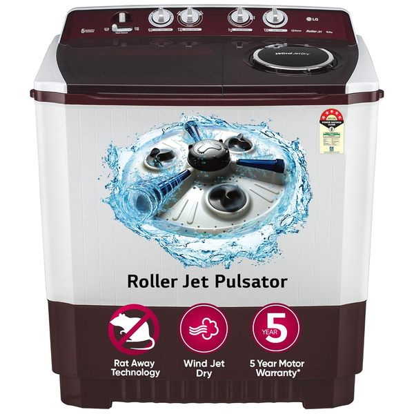 Buy LG 10.5 kg 5 Star Wind jet dry Semi-Automatic Top Load Washing Machine (P105ASRAZ, Burgundy, Roller Jet Pulsator) on EMI