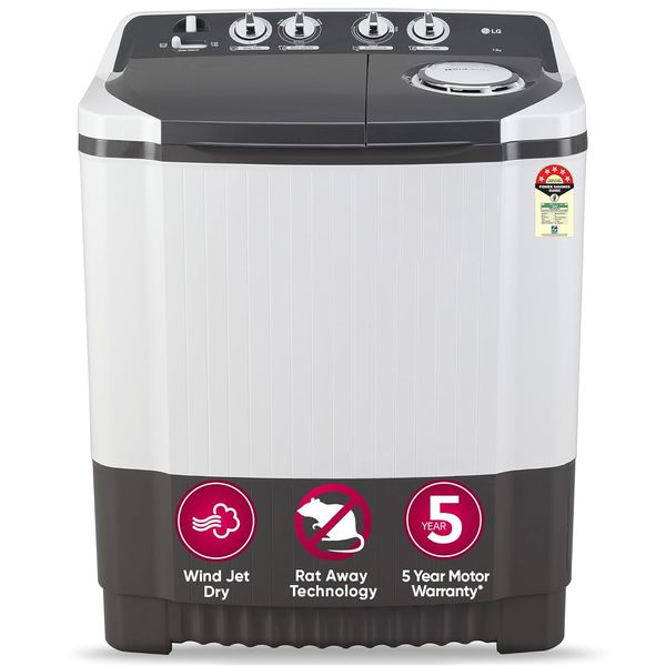 Buy LG 7 Kg 5 Star Wind Jet Dry Semi-Automatic Top Loading Washing Machine (P7020NGAZ, Dark Gray, Rat Away Feature) on EMI
