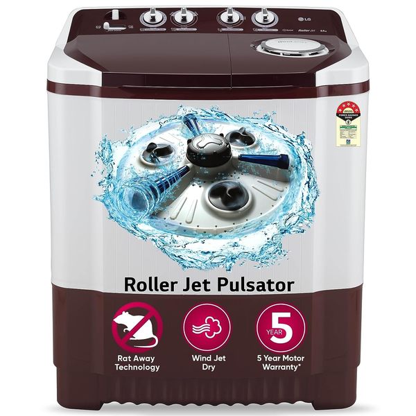 Buy LG 8.5 kg 5 Star Semi-Automatic Top Load Washing Machine (P8530SRAZ, Burgundy, Roller Jet Pulsator) on EMI
