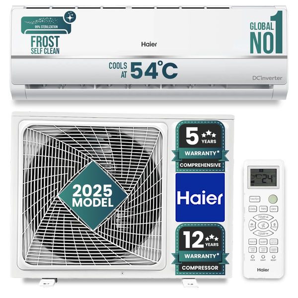 Buy Haier 1 Ton 3 Star Twin Inverter Split AC (Copper, 7 in 1 Convertible, Frost Self Clean, HD Filter, Cools at 54C, Long Air Throw - HSU11V-TMS3BN-INV, 2025 Model - White) on EMI