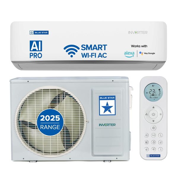 Buy Blue Star 1 Ton 5 Star, 60 Months Warranty, Wi-Fi Smart Inverter Split AC (Copper,Convertible 5 in 1 Cooling, AI Pro, Voice Command, DigiQ Hepta Sensors, 4 Way Swing, 2025 Model, ID512ZNURS, White) on EMI
