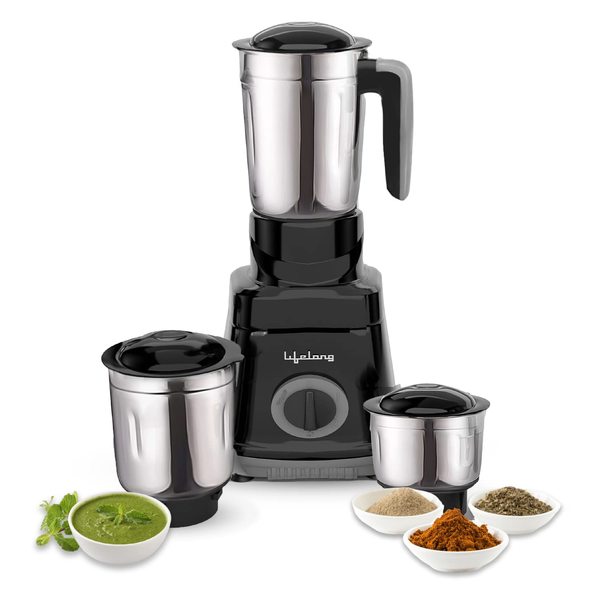 Buy Lifelong LLMG76 750 Watt Mixer Grinder|3 Jars (Liquidizing, Wet Grinding and Chutney Jar)| Stainless Steel blades| 3-Speed & Pulse Function| Anti-Skid Feet| 1 Year Warranty (Black) on EMI