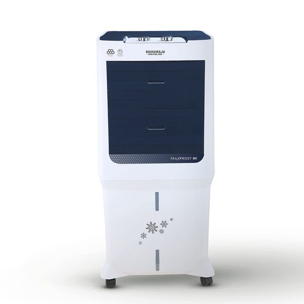 Buy Maharaja Whiteline MAXFROST 90 Desert Air Cooler with 90 ltr Large Tank Capacity, 200W (White & Navy Blue) on EMI