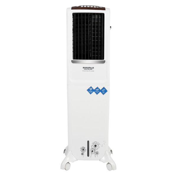 Buy Maharaja Whiteline Blizzard Deco Tower Air Cooler with Remote | 54 Litre Water Tank | Honeycomb Pads | Submersible Pump| Personal Air Cooler | 545x465x1325 mm | White and Grey | 2 Yr Warranty on EMI
