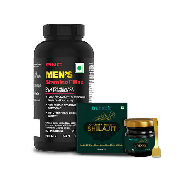 Buy GNC Staminol Max for Men (60 Tablets) & Truhabit Original Himalayan Shilajit Resin 10 Gram Combo on EMI