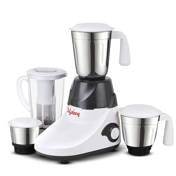 Buy Lifelong 750 Watt Mixer Grinder with 3 Stainless Steel Jar + 1 Juicer Jar, (LLMG79) White and Grey on EMI