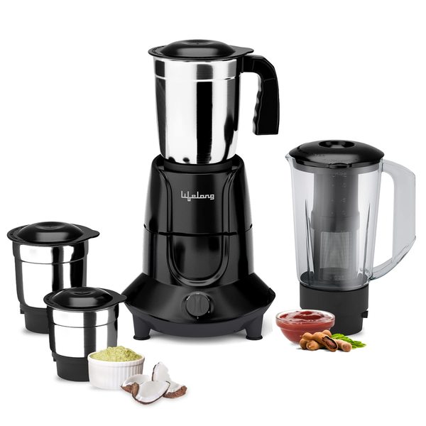 Buy Lifelong 750 Watt Juicer Mixer Grinder, 4 Jars for Grinding, Mixing, and Juice at home, 1.5L Juicer with Fruit Filter (LLMG755A) on EMI