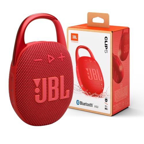 Buy JBL Clip 5 - Ultra-Portable, Waterproof & Dustproof Bluetooth Speaker, Big Pro Sound with Punchy bass, Integrated Carabiner, Up to 12 Hours of Play, Made in Part with Recycled Materials (Red) on EMI