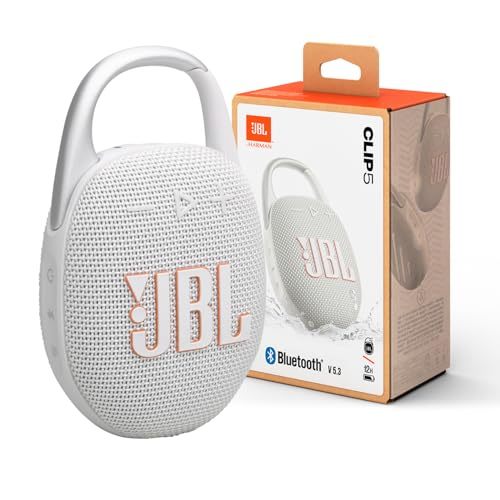 Buy JBL Clip 5 - Ultra-Portable, Waterproof & Dustproof Bluetooth Speaker, Big Pro Sound with Punchy bass, Integrated Carabiner, Up to 12 Hours of Play, Made in Part with Recycled Materials (White) on EMI