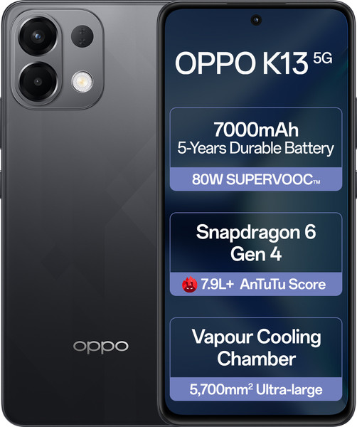 Buy OPPO K13 5G (Prism Black, 128 GB)  (8 GB RAM)  with 7000mAh and 80W SUPERVOOC Charger In-The-Box on EMI