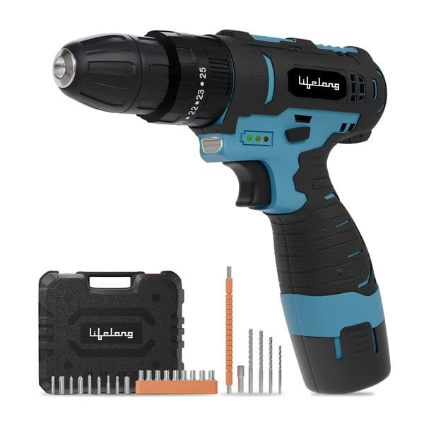 Buy Lifelong Cordless Drill Machine for Home & DIY Use | Drill Driver | 12V Battery | 1450 RPM | 25 accessories | Free Screw Set | Cordless Screwdriver | Drill Machine for home |Multiple torque setting on EMI