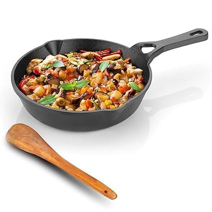 Buy Lifelong Cast Iron Fry Pan 10 inch with Wooden Spatula, 2.5Ltr, 2.5kg Pan, Non-Stick Pre-SeasonedToxin & Teflon Freefor Cooking, Searing, Sauting, & Frying on EMI