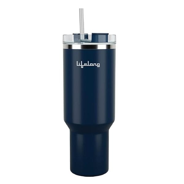 Lifelong Double-Walled Vacuum Insulated Tumbler with Lid & Straw 900ml | Keeps Drinks Hot for 8 Hours & Cold for 12 Hours | Stainless Steel, Leakproof Lid & Comfort-Grip Shape (LLTBR05)