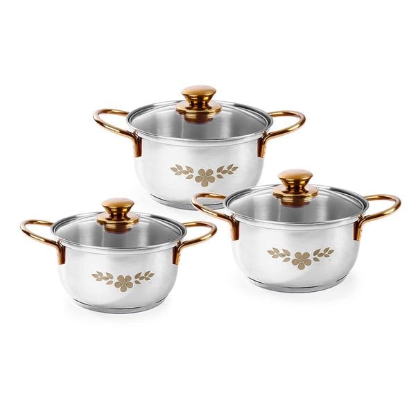 Buy Wonderchef Gold Stanton Stainless Steel 3 piece Casserole Set with Glass Lid on EMI