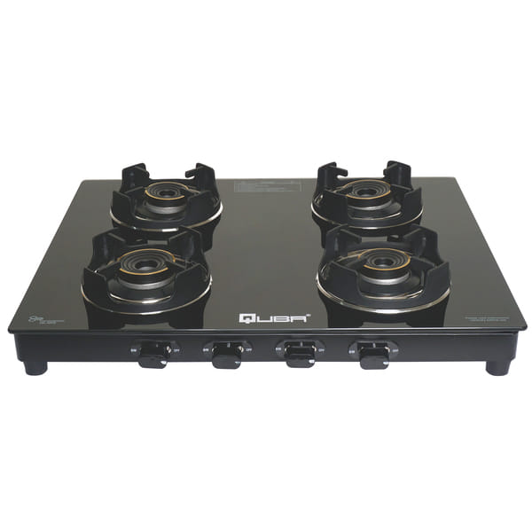 Buy Quba B4 Slim Star 4 Burner Gas Stove | Manual Ignition | Toughened Glass Top | ISI Certified | Heavy Pan Support | Black | LPG on EMI