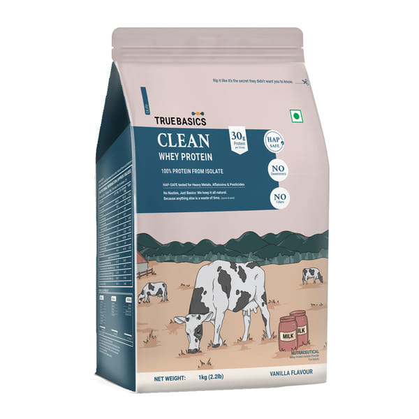TrueBasics Clean Whey 100% Protein Isolate Powder (Vanilla, 1kg) | 30g Protein per Scoop