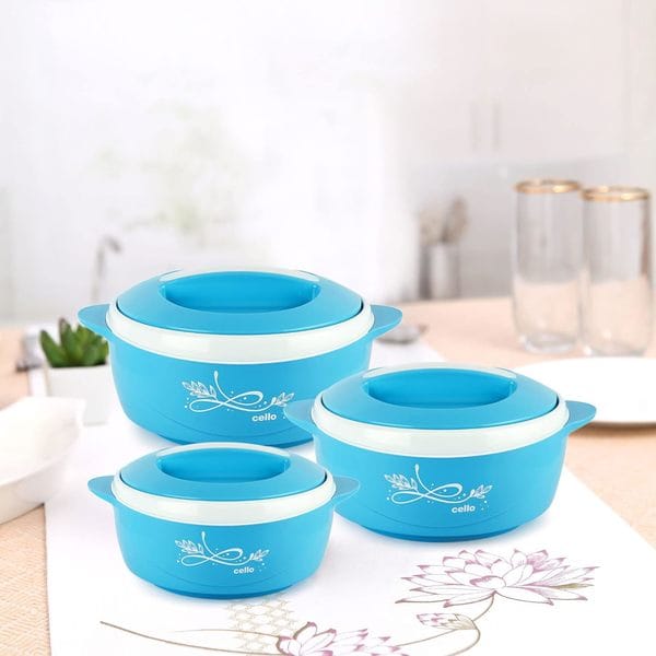 Buy CELLO Sapphire Insulated Inner Steel Casserole Set of 3, Blue (500ml, 1000ml, 1500ml) on EMI