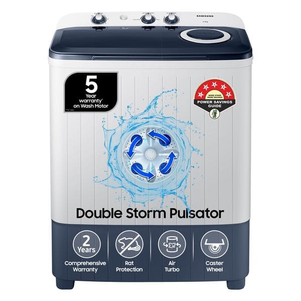 Buy Samsung 6.5 kg, 5 star, Semi-Automatic Top Load (WT65R2200LL/TL, Air Turbo Drying, LIGHT GRAY, 5 Year Warranty on Wash Motor) on EMI