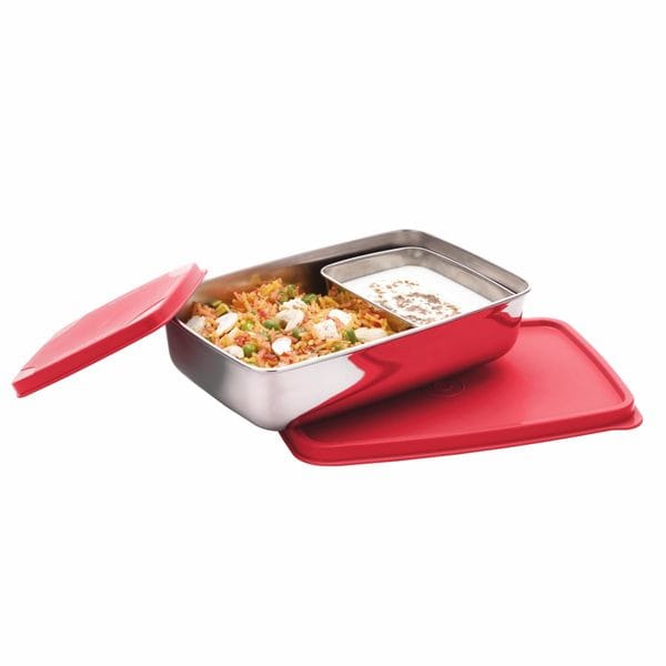 Buy SignoraWare Compact Stainless Steel Small Lunch Box | Two Compartment Tiffin | Airtight & Leakproof | Useful for Travelling, Picnics & outdoor | Best for Office & School use  ( 150ml + 550ml | Red ) on EMI