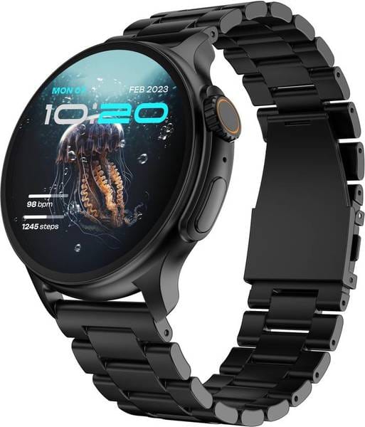 Buy GOBOULT CrownR Pro 1.43''HD AMOLED, BT Calling, Zinc Alloy Frame, IP67, SpO2 Tracking Smartwatch(Jet Black Strap, Free Size) on EMI